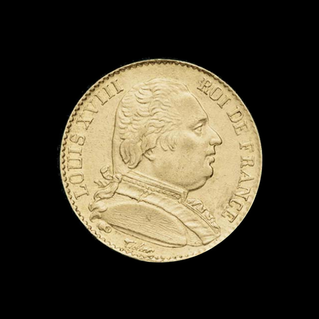 France — 20 Francs — Or — 1814–1815 — Louis XVIII — avers