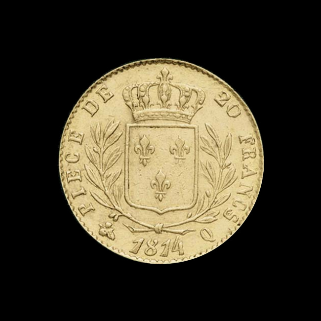 France — 20 Francs — Or — 1814–1815 — Louis XVIII — revers