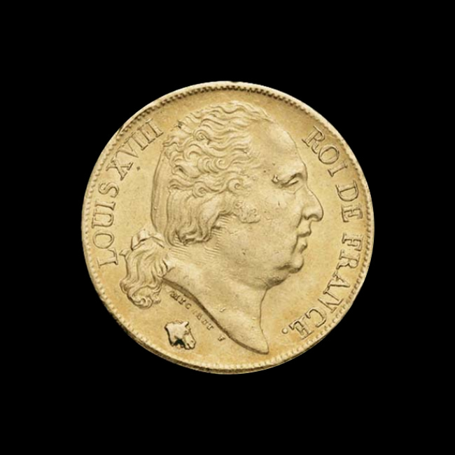 France — 20 Francs — Or — 1816–1824 — Louis XVIII — avers