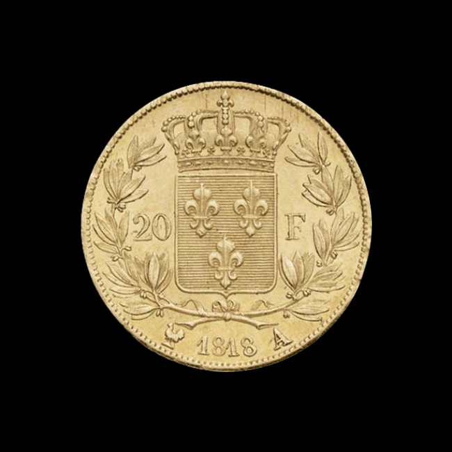 France — 20 Francs — Or — 1816–1824 — Louis XVIII — revers
