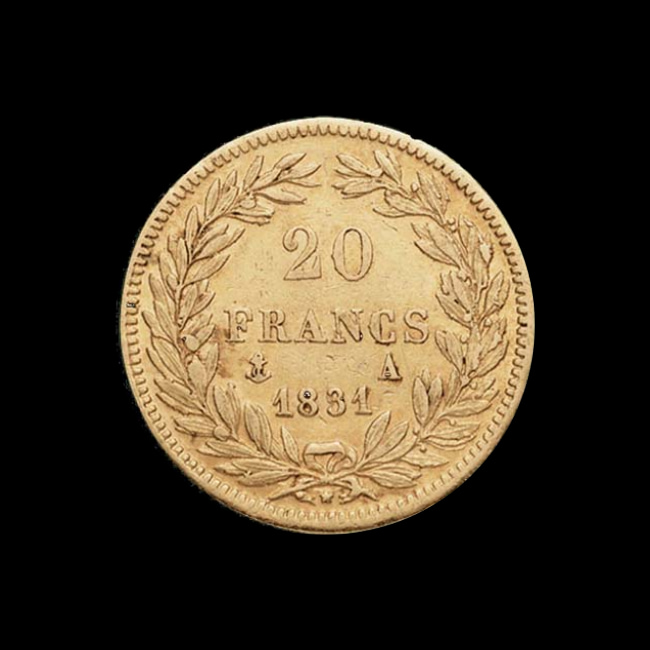 France — 20 Francs — Or — 1830–1831 — Louis-Philippe Ier — revers