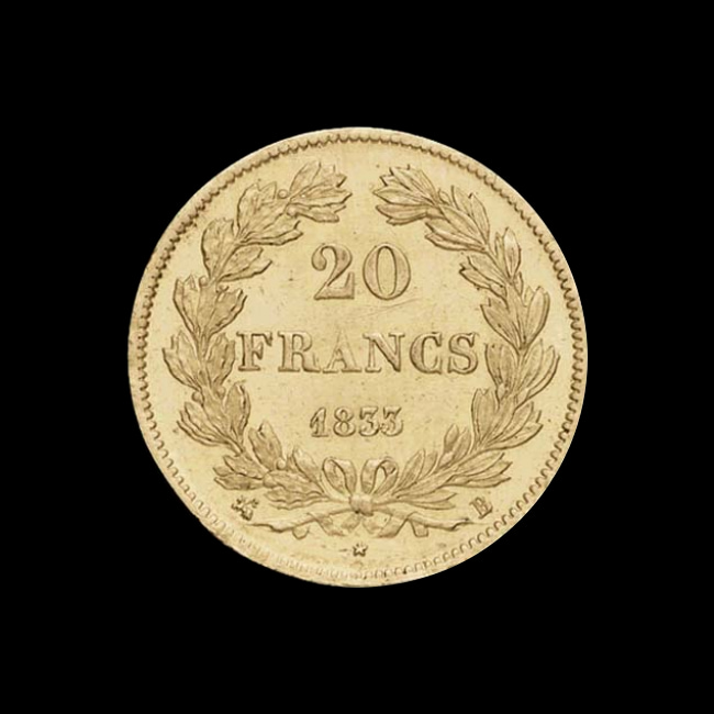France — 20 Francs — Or — 1832–1848 — Louis-Philippe Ier — revers