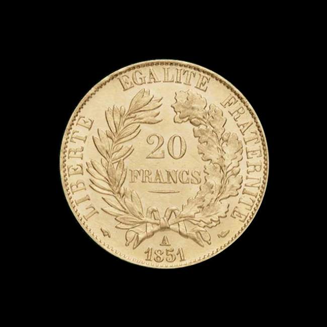 France — 20 Francs — Or — 1849–1851 — Deuxième République — revers