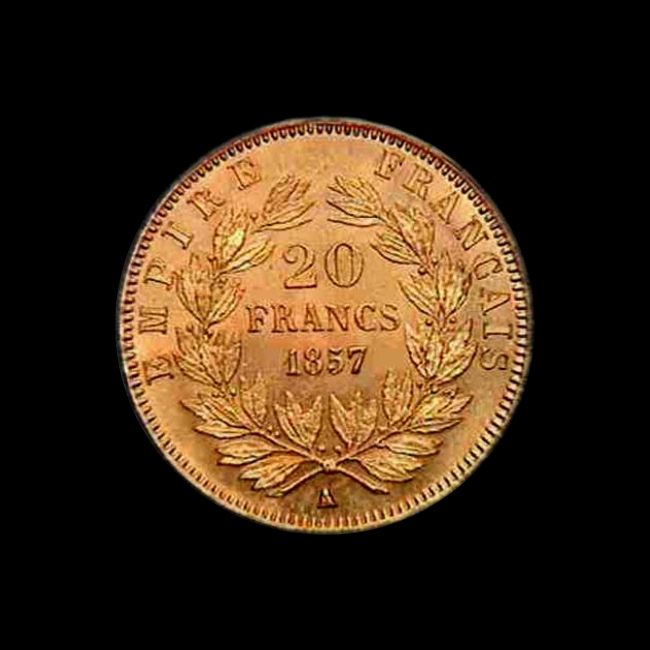 France — 20 Francs — Or — 1853–1860 — Second Empire — revers