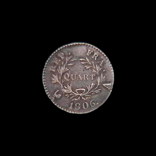 France — 25 centimes — Premier Empire — Quart de franc Tiolier — Napoléon Empereur, calendrier grégorien — 1806 — 1807 — revers