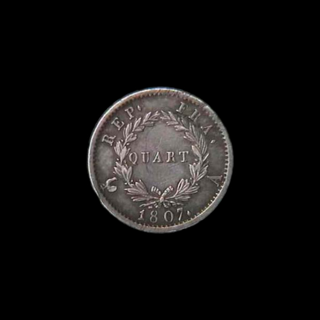France — 25 centimes — Premier Empire — Quart de franc Tiolier — Napoléon Empereur, tête de nègre — 1807 — 1807 — revers