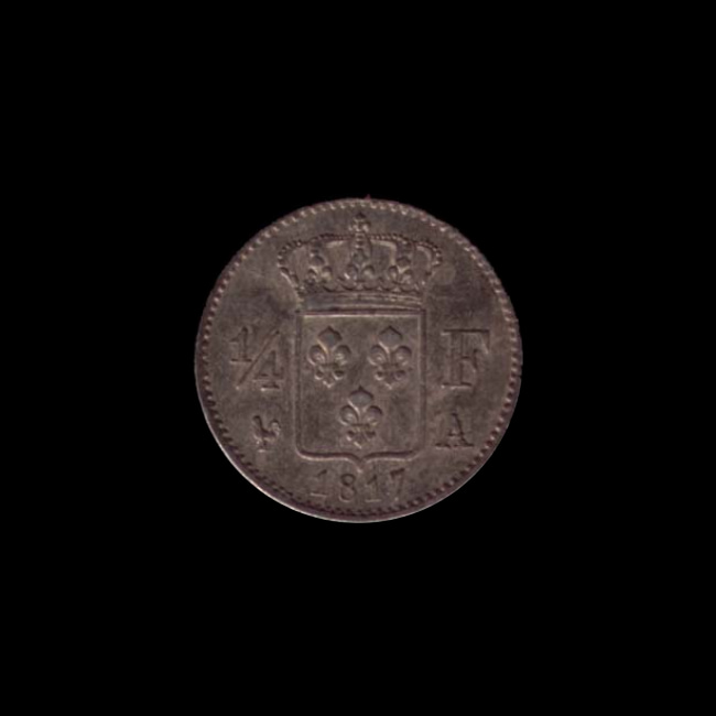 France — 25 centimes — Louis XVIII — Quart de franc Tiolier — buste habillé — 1817 — 1824 — revers