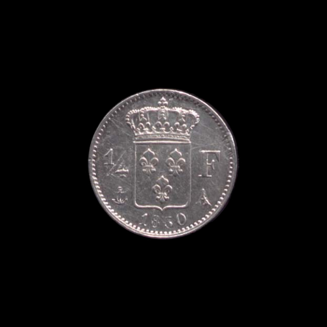 France — 25 centimes — Charles X — Quart de franc Michaut — tête laurée — 1824 — 1830 — revers