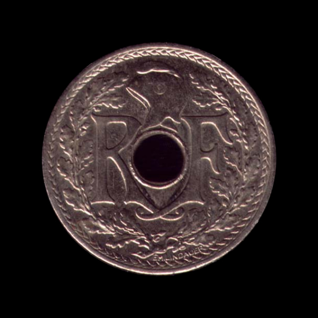 France — Troisième République — 25 Centimes Lindauer — maillechort — 1938 — 1940 — avers