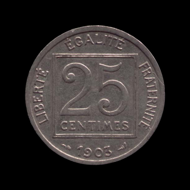 France — Troisième République — 25 Centimes Patey — 1er Type — 1903 — 1904 — revers