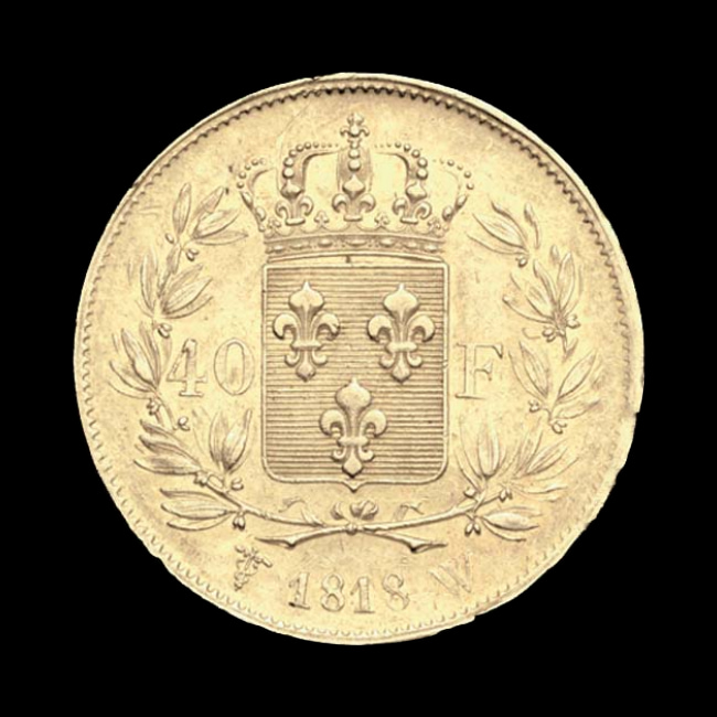 France — 40 Francs — Or — 1816–1824 — Louis XVIII — revers