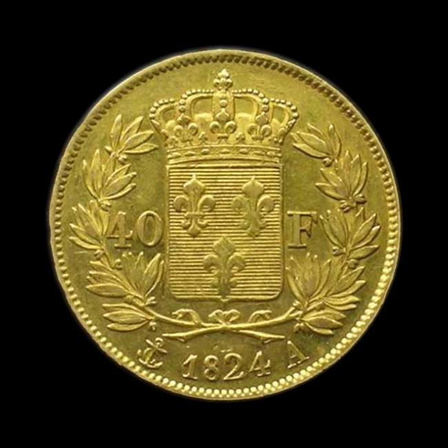 France — 40 Francs — Or — 1824 — Charles X — revers