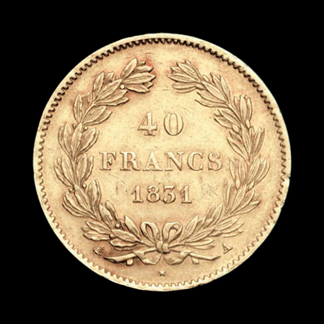 France — 40 Francs — Or — 1831–1839 — Louis-Philippe Ier — revers