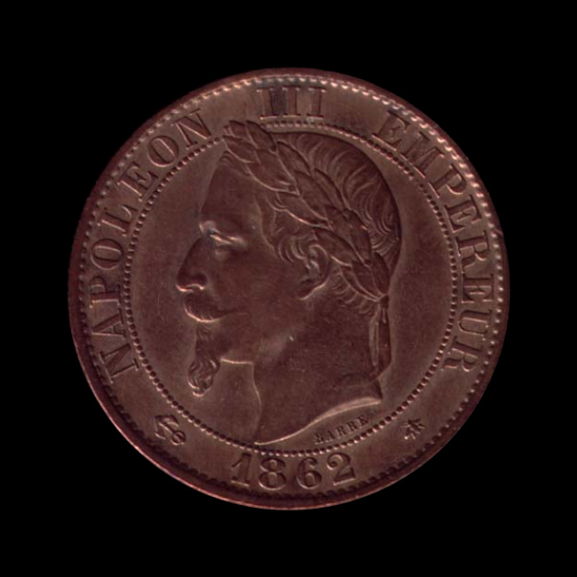 France — Second Empire — 5 centimes Napoléon III — tête laurée — 1861 — 1868 — avers