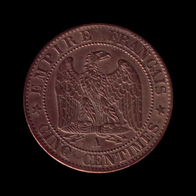 France — Second Empire — 5 centimes Napoléon III — tête laurée — 1861 — 1868 — revers