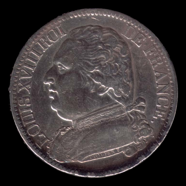 France — 5 Francs — Argent — 1814–1815 — Louis XVIII — avers