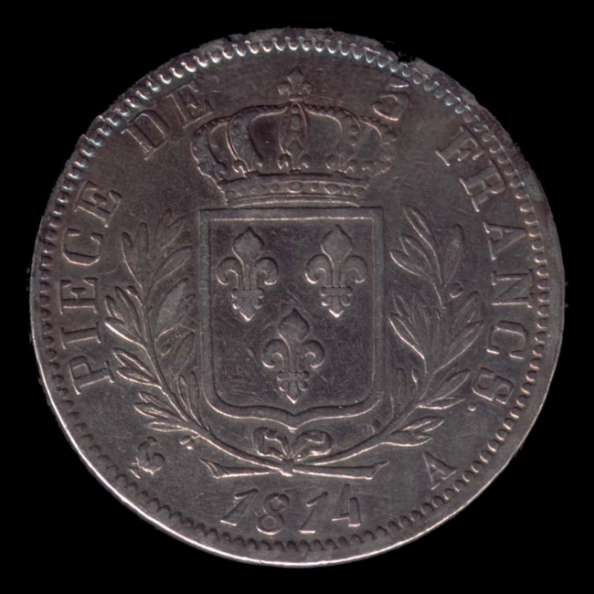 France — 5 Francs — Argent — 1814–1815 — Louis XVIII — revers