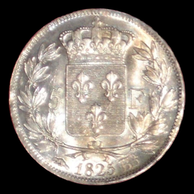 France — 5 Francs — Argent — 1824–1826 — Charles X — revers