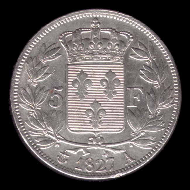France — 5 Francs — Argent — 1827–1830 — Charles X — revers