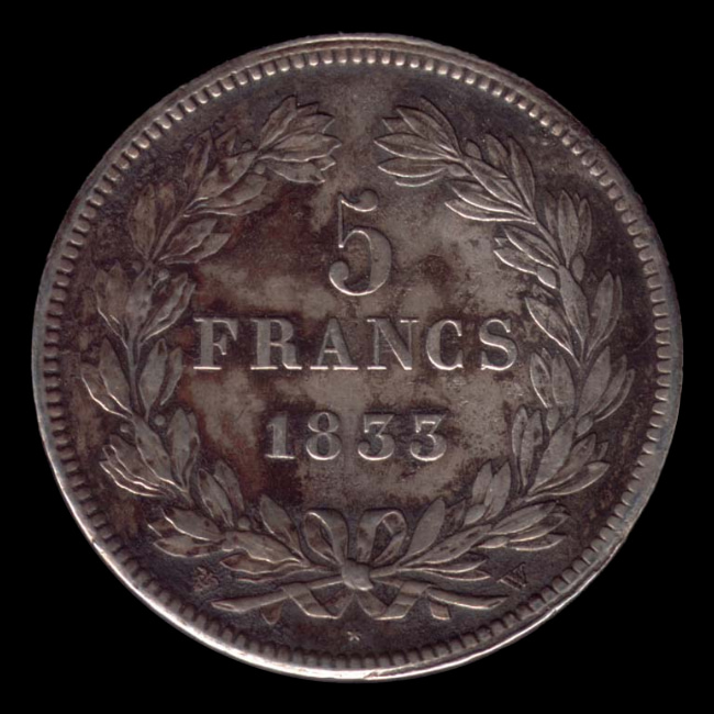 France — 5 Francs — Argent — 1831–1848 — Louis-Philippe Ier — revers