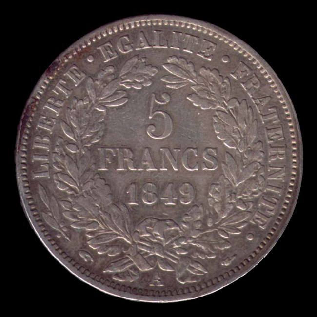France — 5 Francs — Argent — 1849–1851 — Deuxième République — revers