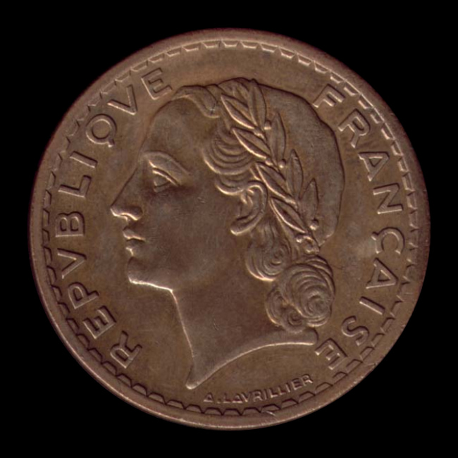 France — 5 Francs — 1938–1940 — Troisième République — avers
