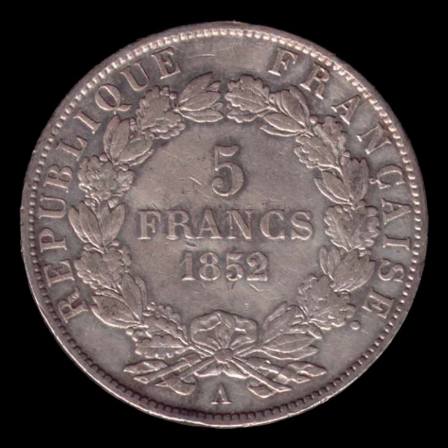 France — 5 Francs — Argent — 1852 — Deuxième République — revers