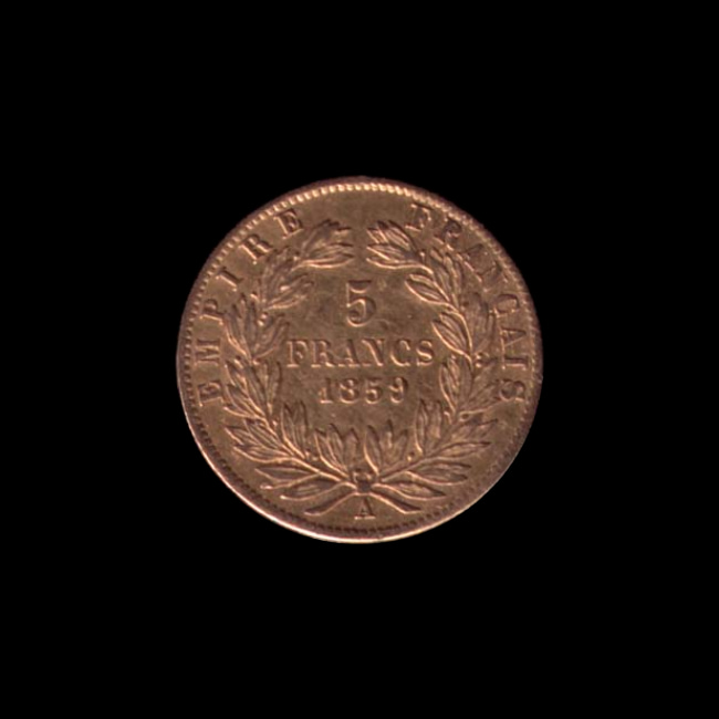 France — 5 Francs — Or — 1855–1860 — Second Empire — revers