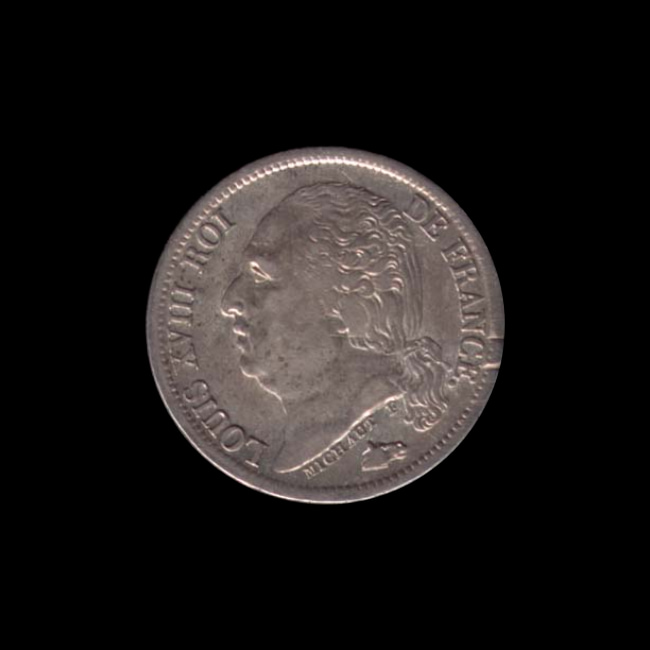 France — 50 centimes — Louis XVIII — Demi-franc Michaut — buste nu — 1816 — 1824 — avers