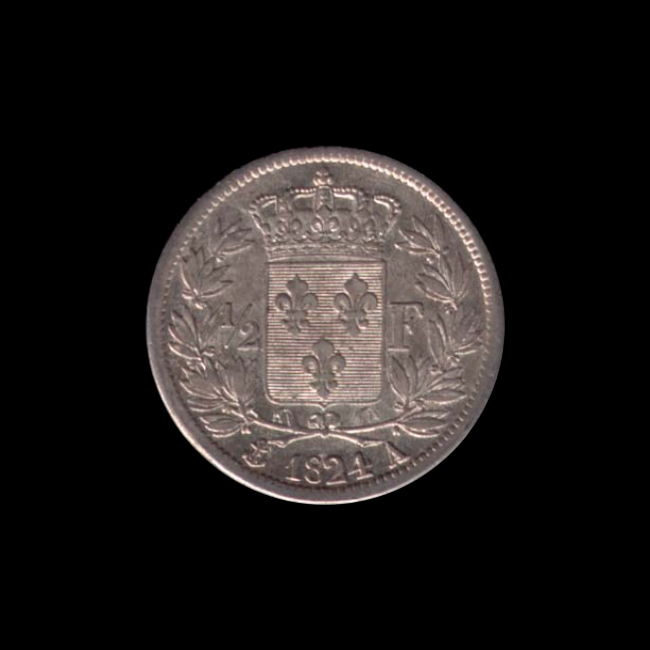 France — 50 centimes — Louis XVIII — Demi-franc Michaut — buste nu — 1816 — 1824 — revers