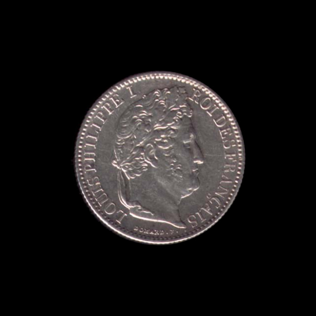 France — Louis Philippe I — 50 centimes Domard — tête laurée — 1845 — 1848 — avers