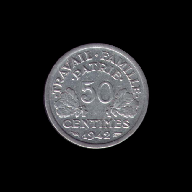 France — État Français — 50 centimes Francisque — légère — 1942 — 1942 — revers