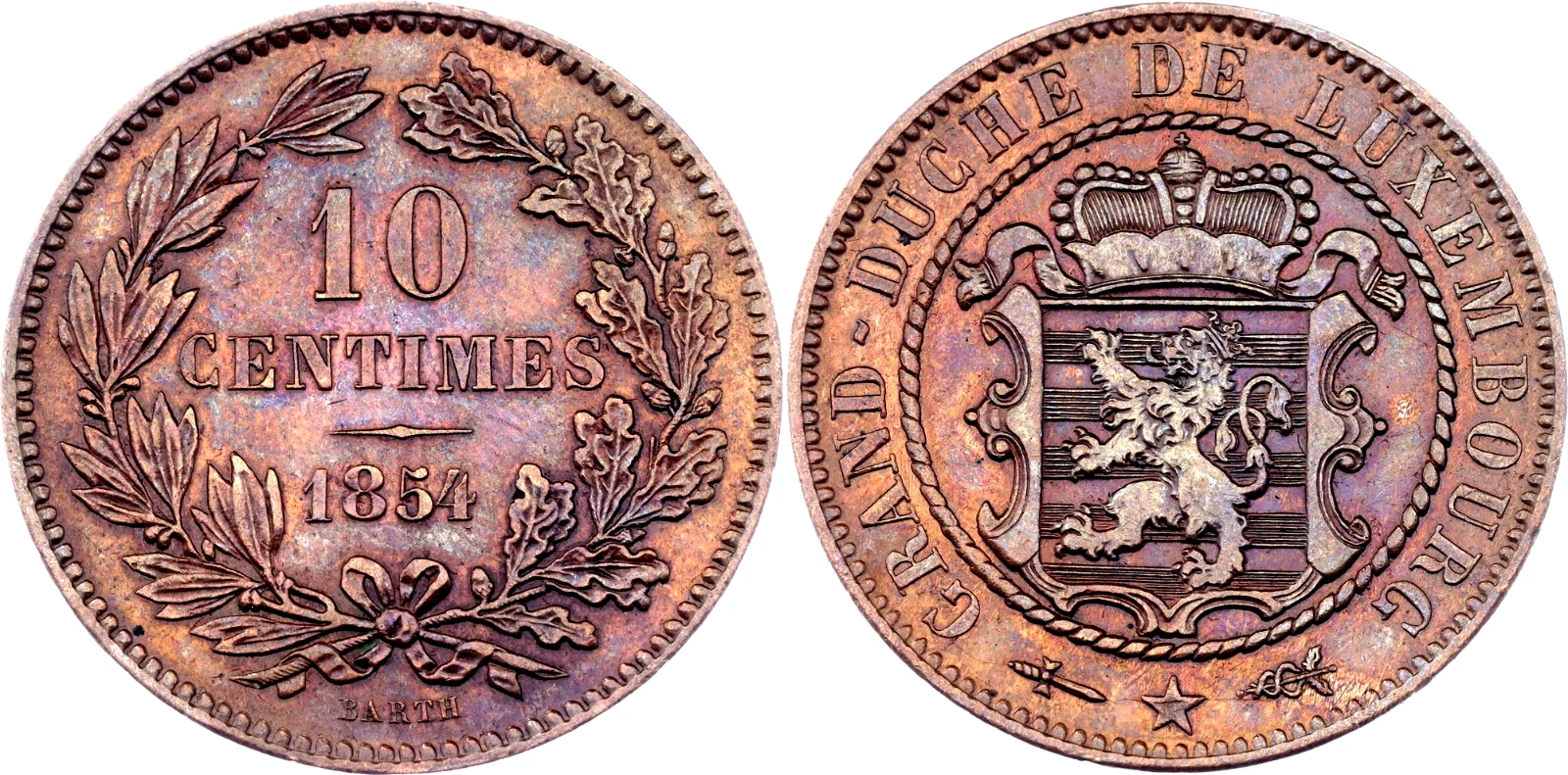 10 centesimi Lussemburgo 1854, Guglielmo III, dritto