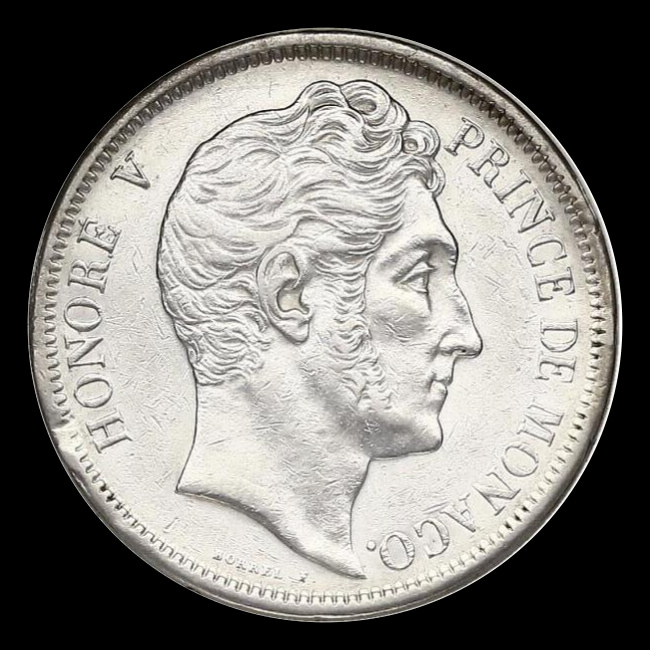 Monaco — 5 Francs — Argent — 1837 — Honoré V — avers