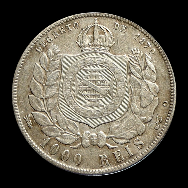 Brasil — 1.000 Réis — Prata — 1876–1889 — Real histórico — Pedro II — reverso