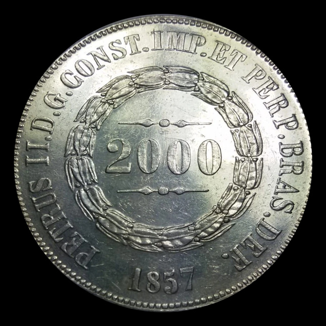Brasil — 2.000 Réis — Prata — 1853–1867 — Real histórico — Pedro II — anverso