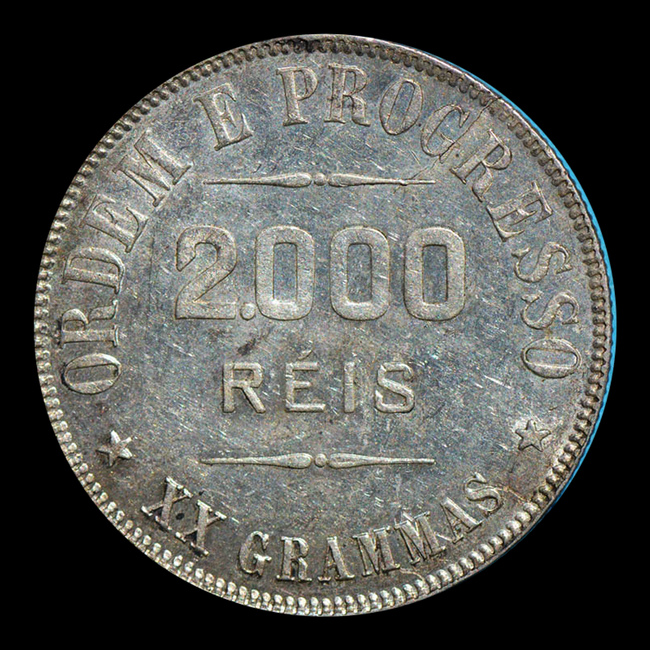 Brasil — 2.000 Réis — Prata — 1906–1912 — Real histórico — República — reverso