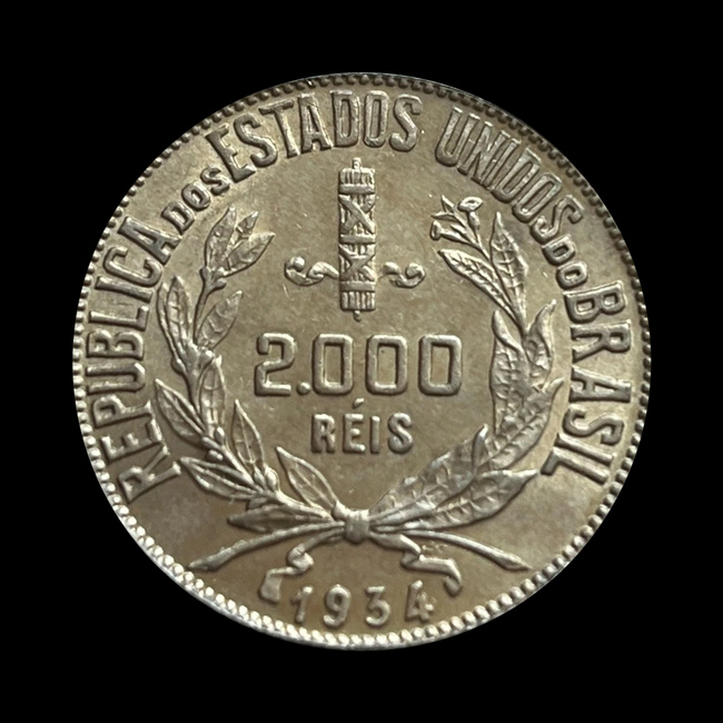 Brasil — 2.000 Réis — Prata — 1924–1934 — Real histórico — República — anverso