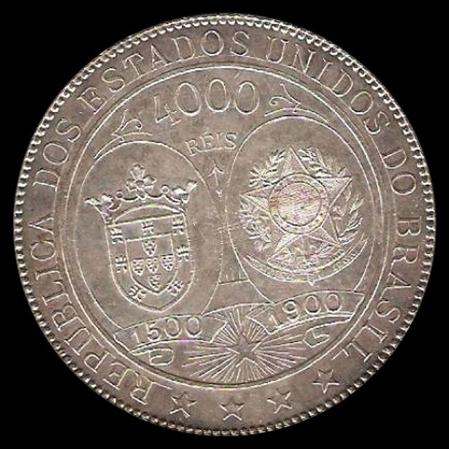 Brasil — 4.000 Réis — Prata — 1900 — Real histórico — República — anverso