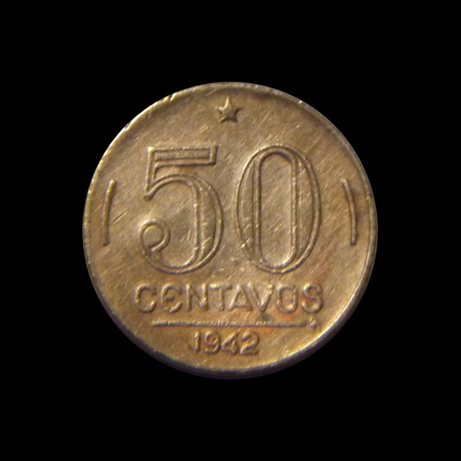 Brazil — 50 Centavos — Cupronickel — 1942–1943 — First cruzeiro — reverse