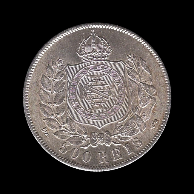 Brasil — 500 Réis — Prata — 1867–1868 — Real histórico — Pedro II — reverso