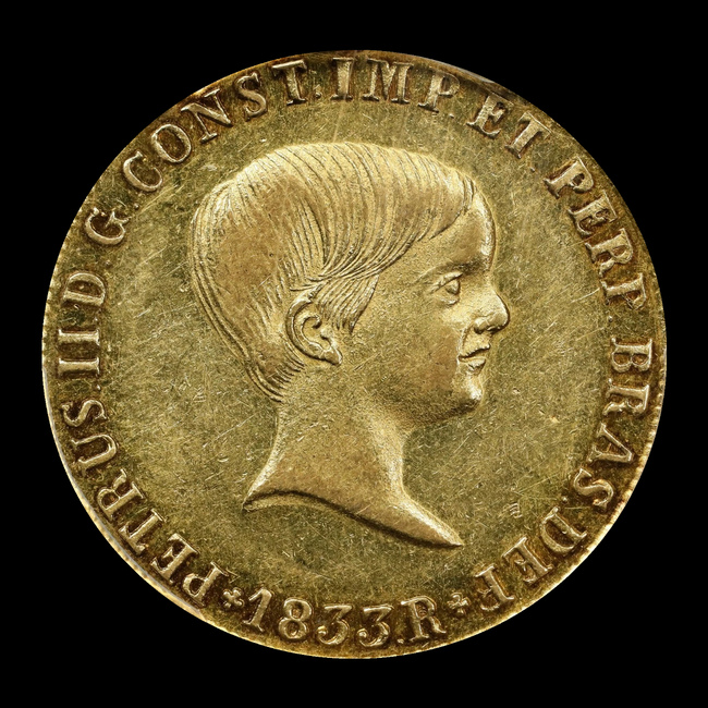 Brasil — 6.400 Réis — Ouro — 1832–1833 — Real histórico — Pedro II — anverso
