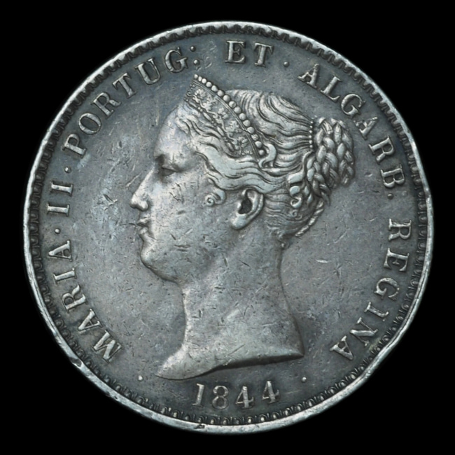 Portugal — 1.000 Réis — Prata — 1837–1845 — Real histórico — Maria II — anverso