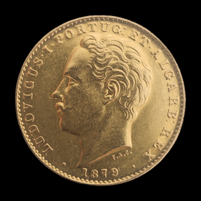 Portugal — 10.000 Réis — Ouro — 1878–1889 — Real histórico — Luís I — anverso