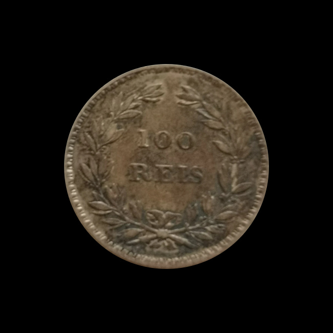 Portugal — 100 Réis — Prata — 1854 — Real histórico — Pedro V — reverso
