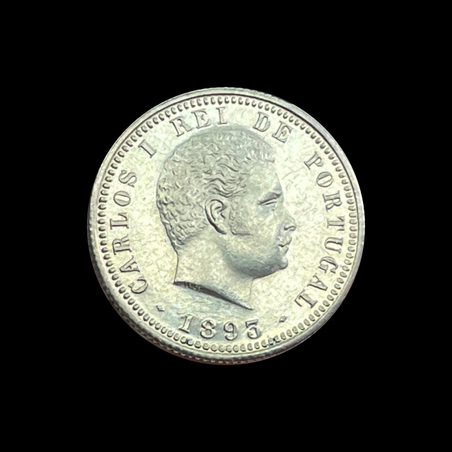 Portugal — 100 Réis — Prata — 1890–1898 — Real histórico — Carlos I — anverso