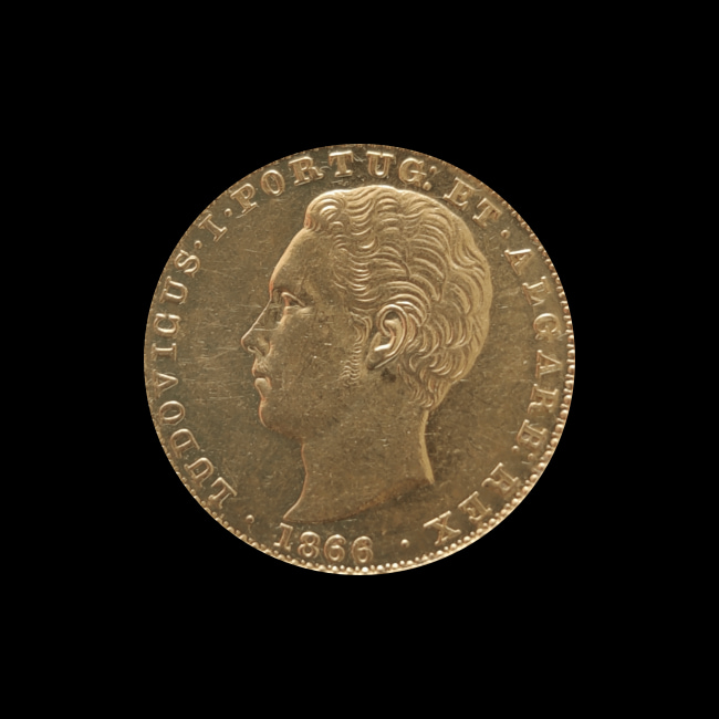 Portugal — 2.000 Réis — Ouro — 1864–1866 — Real histórico — Luís I — anverso