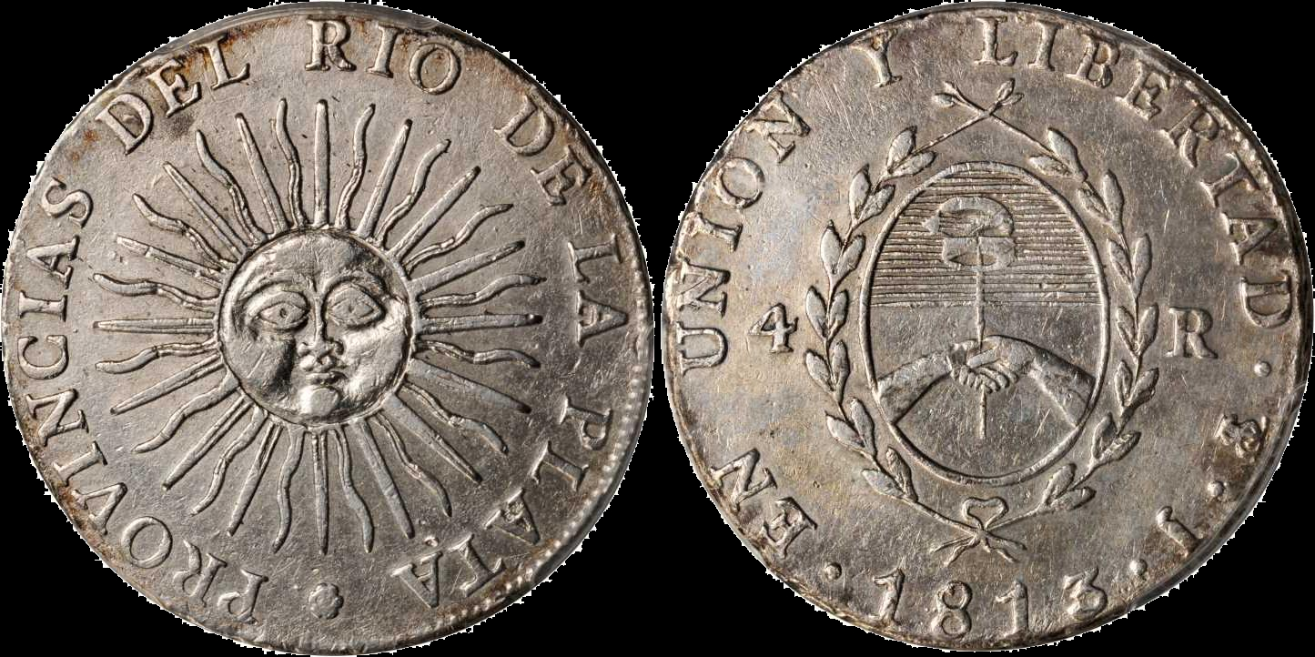 Las dos caras de cuatro reales de las Provincias Unidas