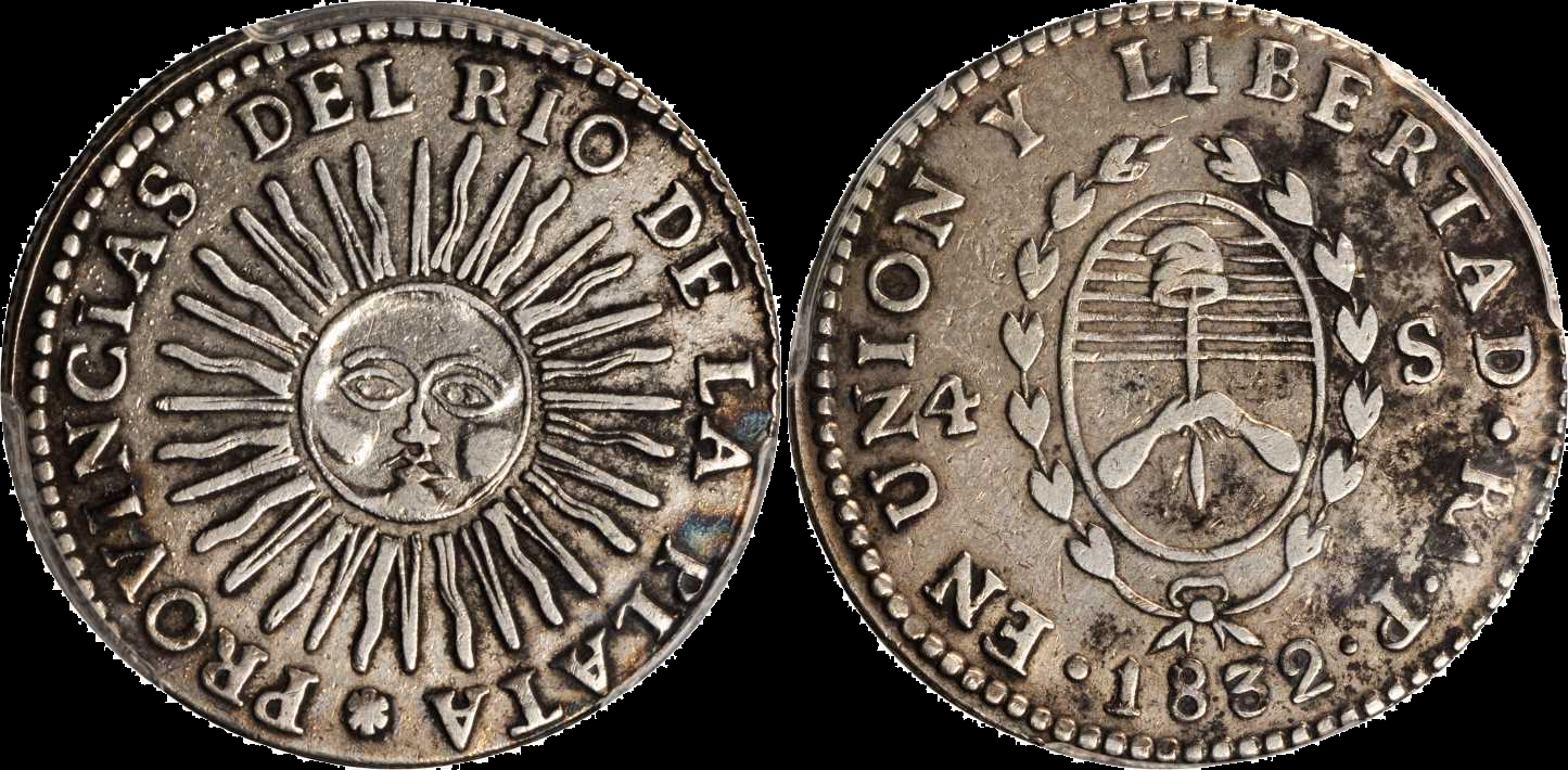 Las dos caras de 4 soles de las Provincias Unidas