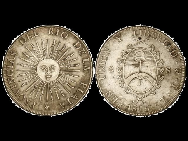 Las dos caras de 8 soles de las Provincias Unidas